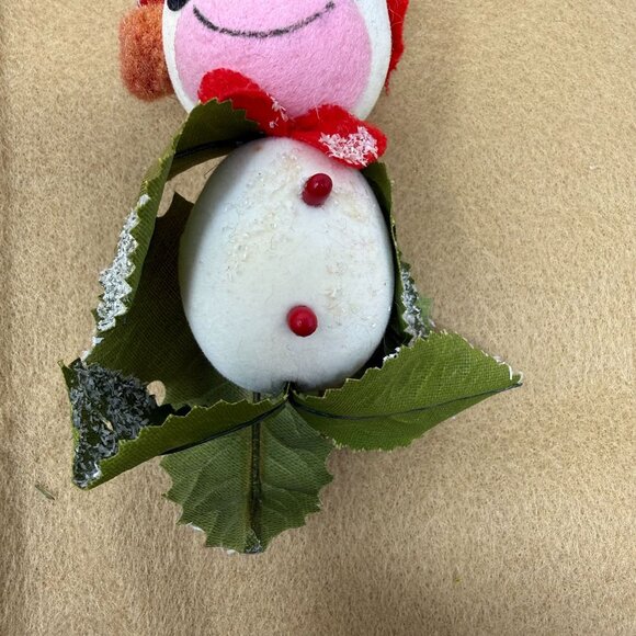 Vintage Felt Snowman Christmas Ornament Red Hat Leaf Scarf Japan Kitschy Big Eye - Picture 5 of 6